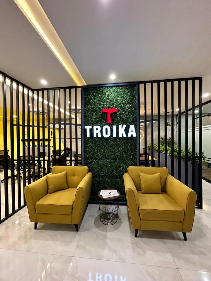 Troika reception with the brand wall